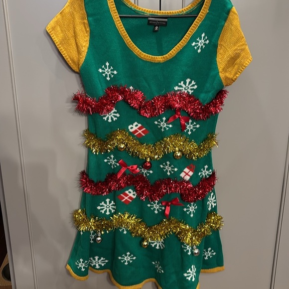 Women's Cap Sleeve ugly sweater Christmas Tree Dress - Picture 2 of 5